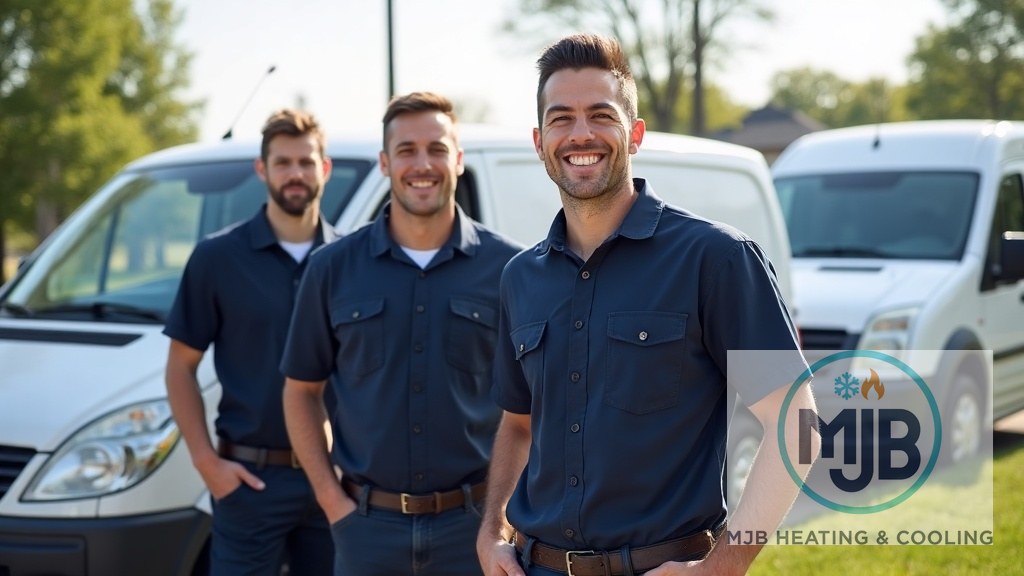 The MJB Heating & Cooling team and service fleet in Derby, KS